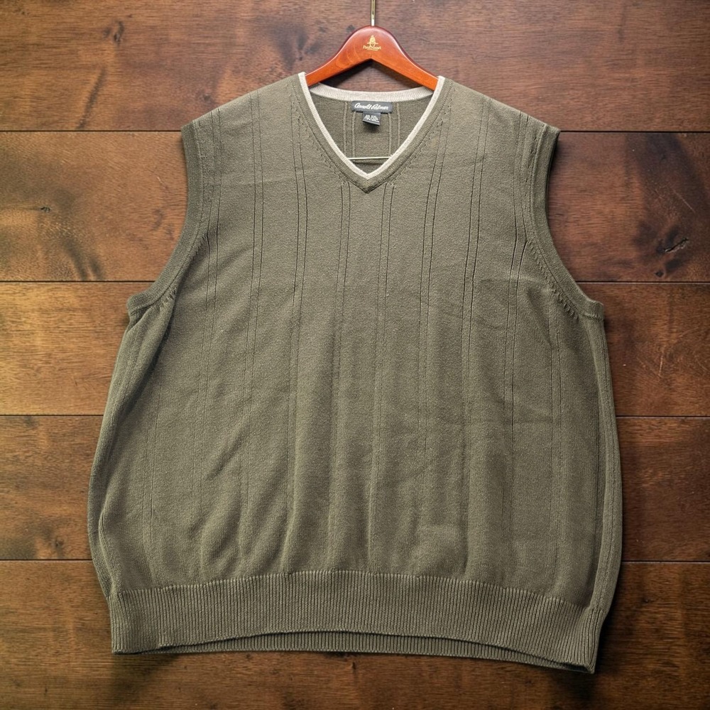 Vintage Made Japan Arnold Palmer Mens XXL Olive Green Ribbed V-Neck Sweater Vest
